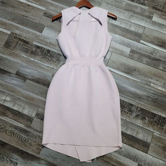 Asos Pale Pink Rib Knit Back Cutout Faux Wrap Dress Size 6 - Picture 2 of 9